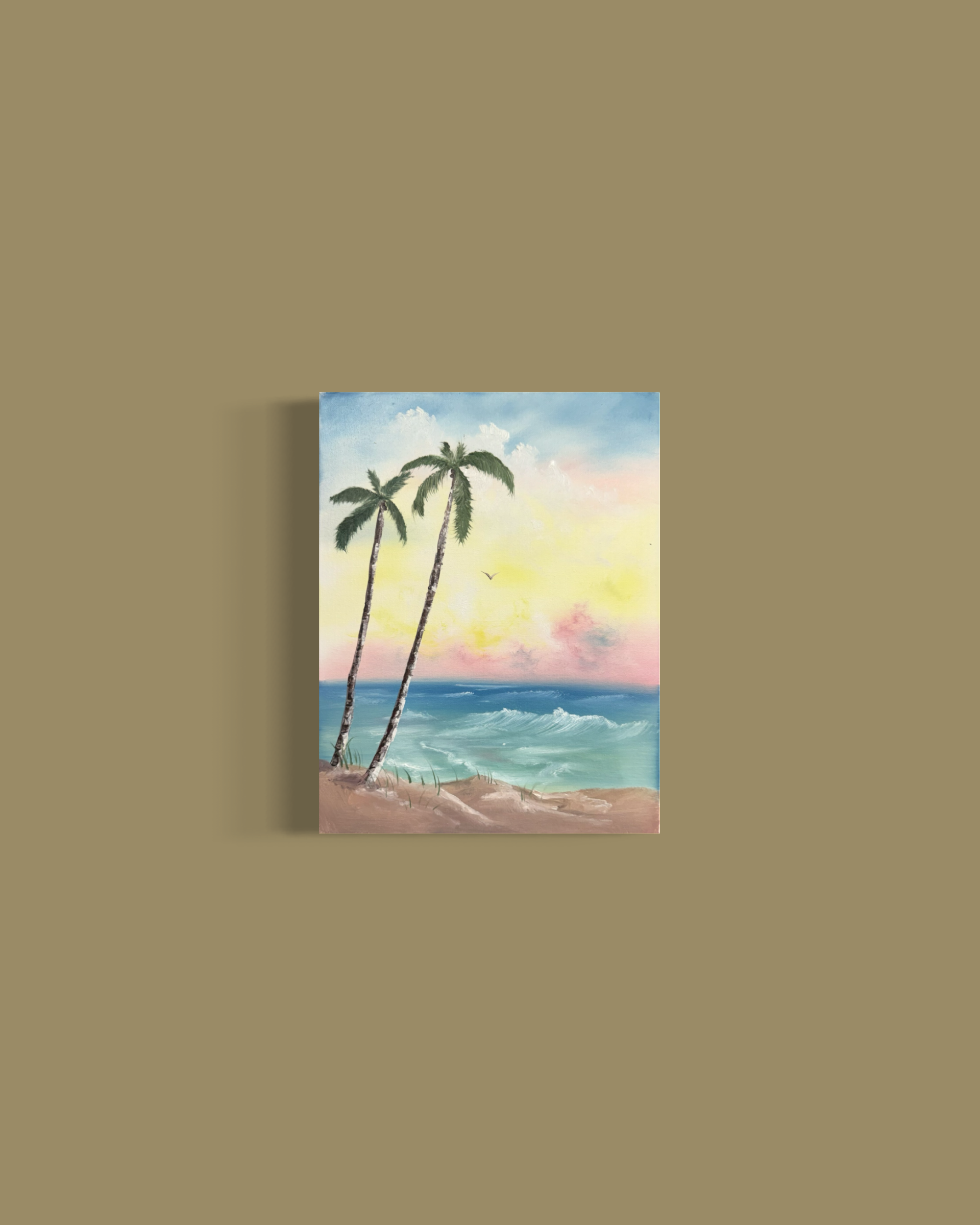 Beyond the Palms Reach original painting, full artwork photographed straight on.