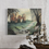 Thumbnail: Original oil artwork showing castle remains, emerald grasses, and drifting mist along a quiet stream