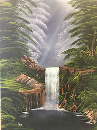 Hope Blakely’s 2017 class study of Bob Ross’s Quiet Mountain Lake from The Joy of Painting, Season 19, Episode 2, painted while studying with Doug Halgren.