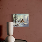 Winter landscape with rustic homestead and frosted trees, oil on canvas