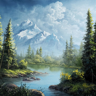 Modern landscape painting by Kevin Hill featuring realistic light and natural depth