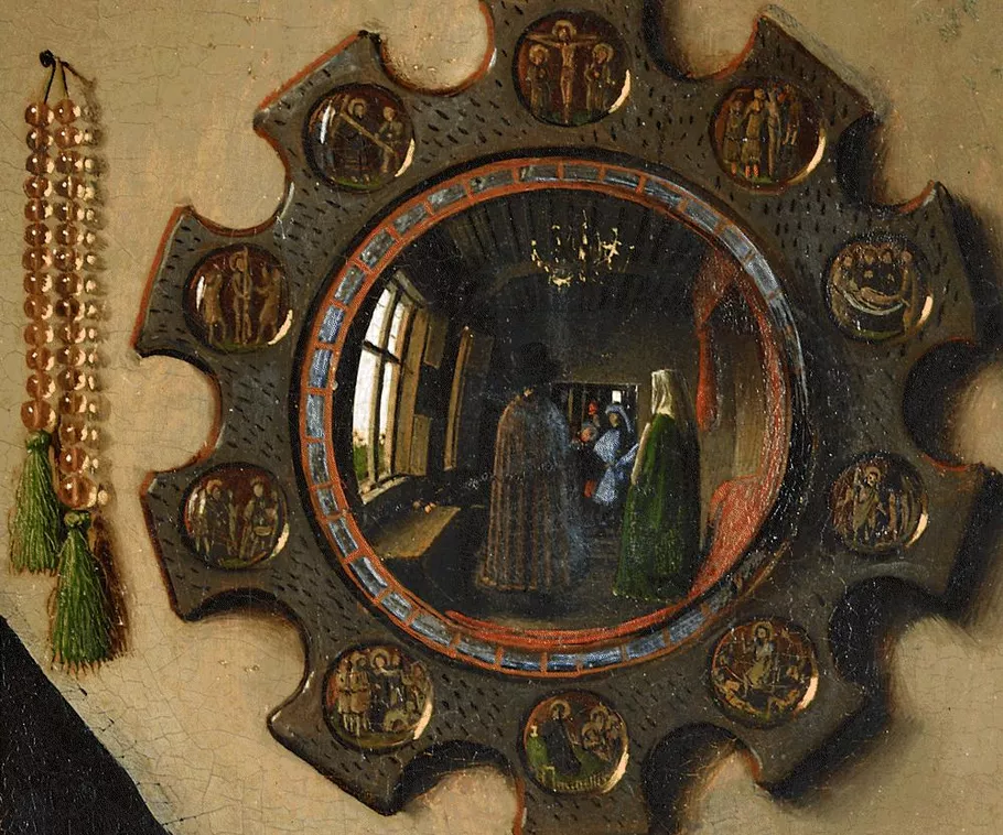 Close up of Mirror in the Arnolfini Portrait