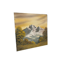 Yellow Mountain oil painting for sale Dana Jester. A large distant mountain engulfed in the yellow that touches everything