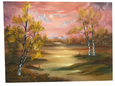 A Gold and Silver, Typical Bob Ross Style Painting.