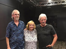 Dana Jester and Steve Ross with Sally Schenck, longtime director and production manager of The Joy of Painting, during a workshop gathering.