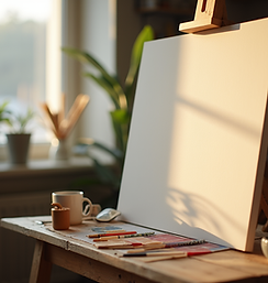 serene artist studio with soft lighting on canvas and paints.png