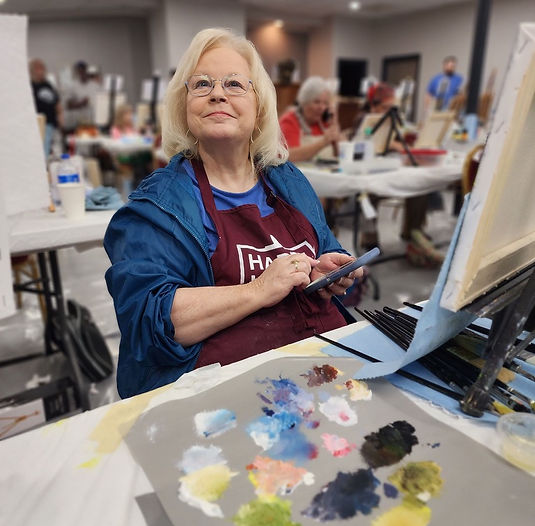 Mickey Cline painting during the first Steve Ross and Dana Jester workshop in Winchester, Indiana, in 2019.