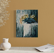 The Garden’s Offering, 11x14 oil painting with daisies and teal vase