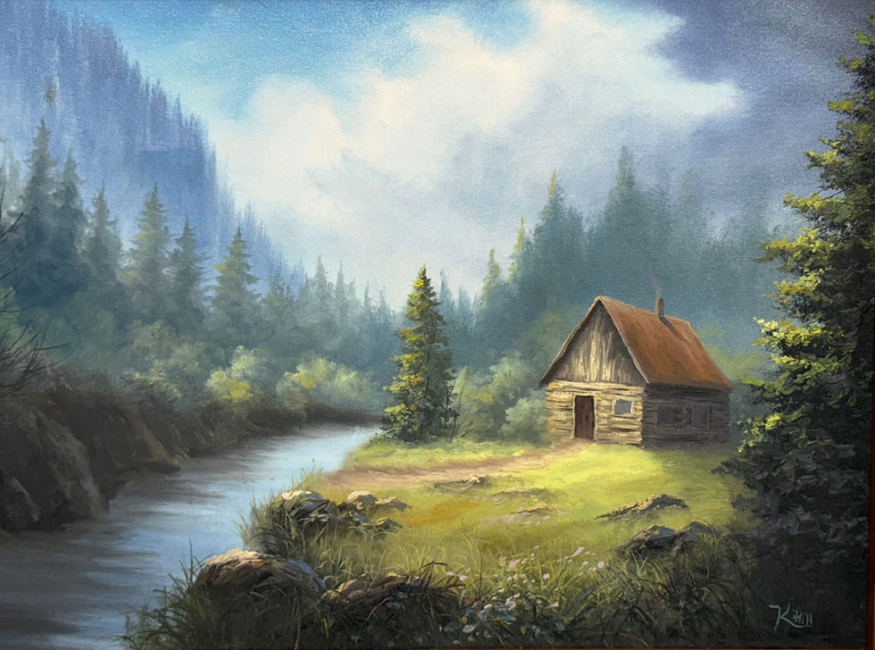 Serene Mountain Cabin — Kevin Hill–Inspired Painting Workshop