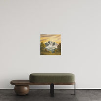 Yellow Mountain oil painting for sale Dana Jester. A large distant mountain engulfed in the yellow that touches everything