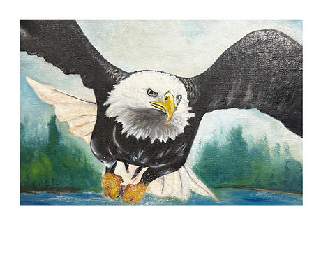 Original oil painting of a bald eagle in flight, Wings of Freedom by Hope Blakely, 8x12 on canvas