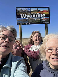 Mickey Cline at the Wyoming border during a weeklong Colorado trip with Hope Blakely, including time near Walden, Colorado.