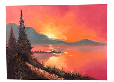 Bill Alexander–inspired oil study by Hope Blakely with a dramatic sky built from alizarin crimson and cadmium orange, painted by following one of Alexander’s recorded lessons.