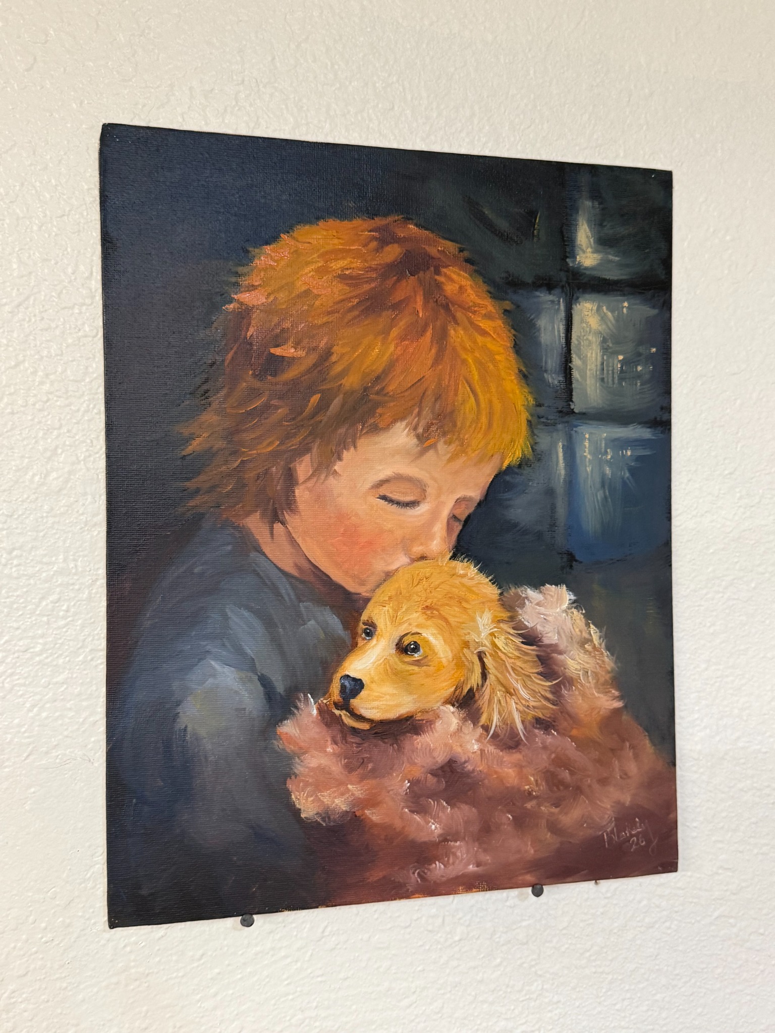 Additional view of Held with Love, an unframed 11 by 14 inch oil painting on canvas panel by Hope Blakely.