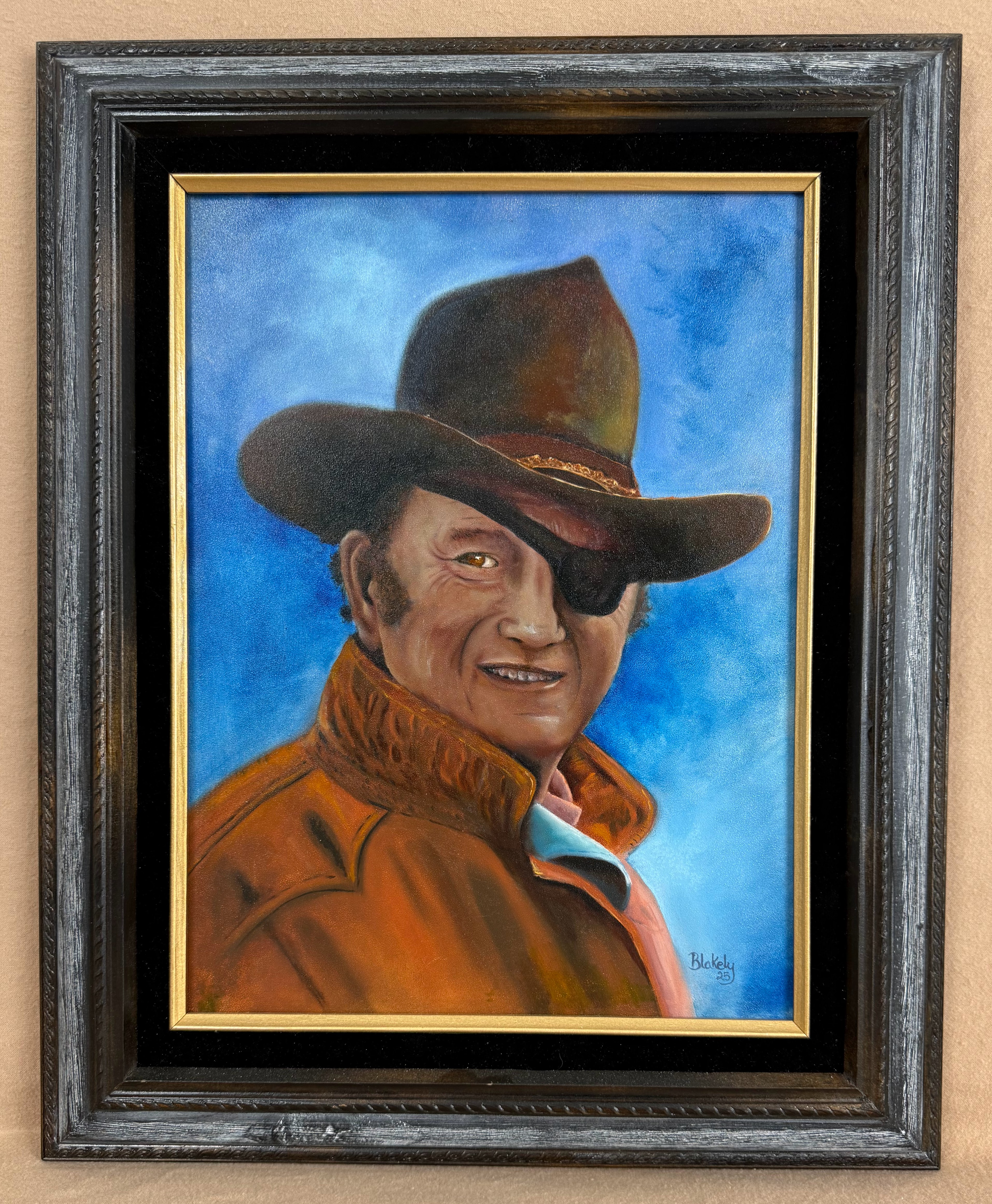 The Duke original oil portrait of John Wayne as Rooster Cogburn, painted by Hope Blakely