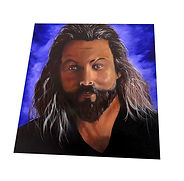 Oil portrait painting of Jason Momoa, 24x24 inches, realistic style on stretched canvas