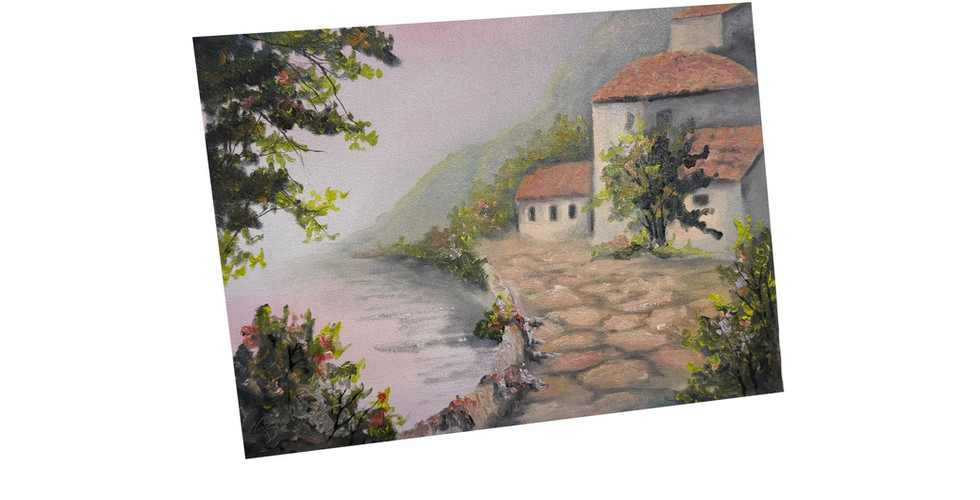 Tuscan Lavender original 12x16 oil painting by Hope Blakely, inspired by a Kevin Hill workshop, featuring lavender tones and Tuscan buildings