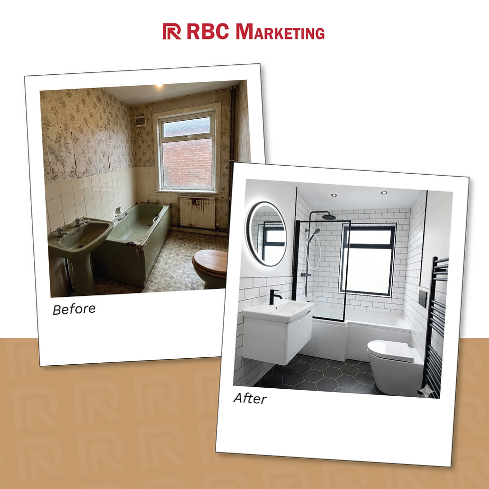 2 photos showing a bathroom before and after renovation