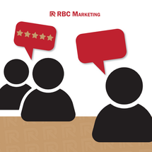 people icons with speech bubbles indication a 5 star review