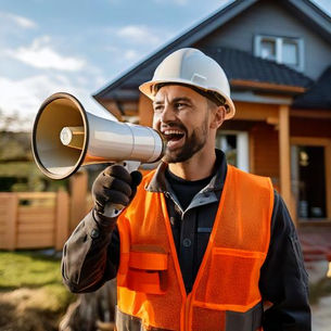 builder shouting into a megaphone