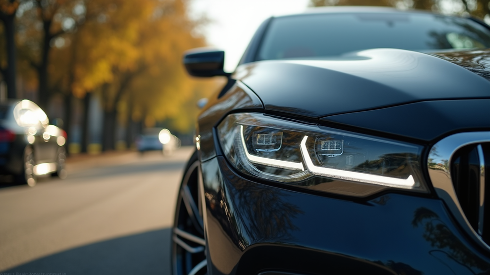 Eye-level view of a luxury car being detailed outdoors