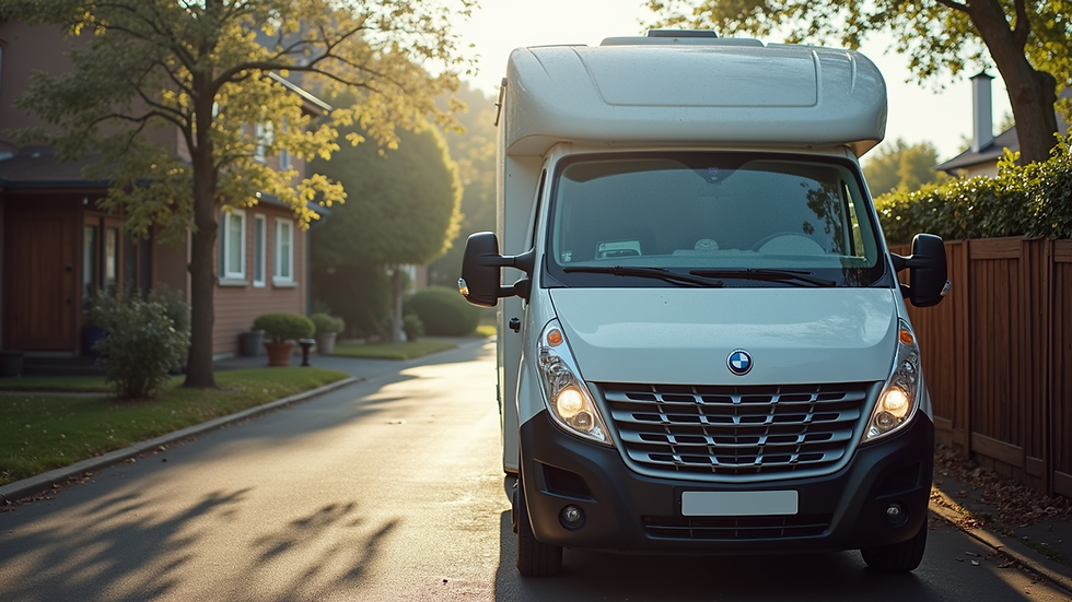 Close-up view of a mobile car wash van parked in a driveway