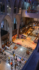Lowering one of the pipes from the 32' Contrabasse to the choir floor