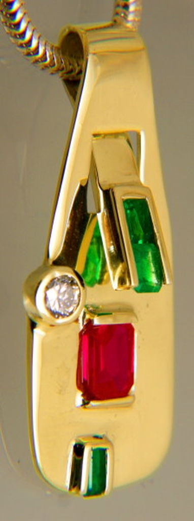 14K Pendant with Diamond, Ruby,