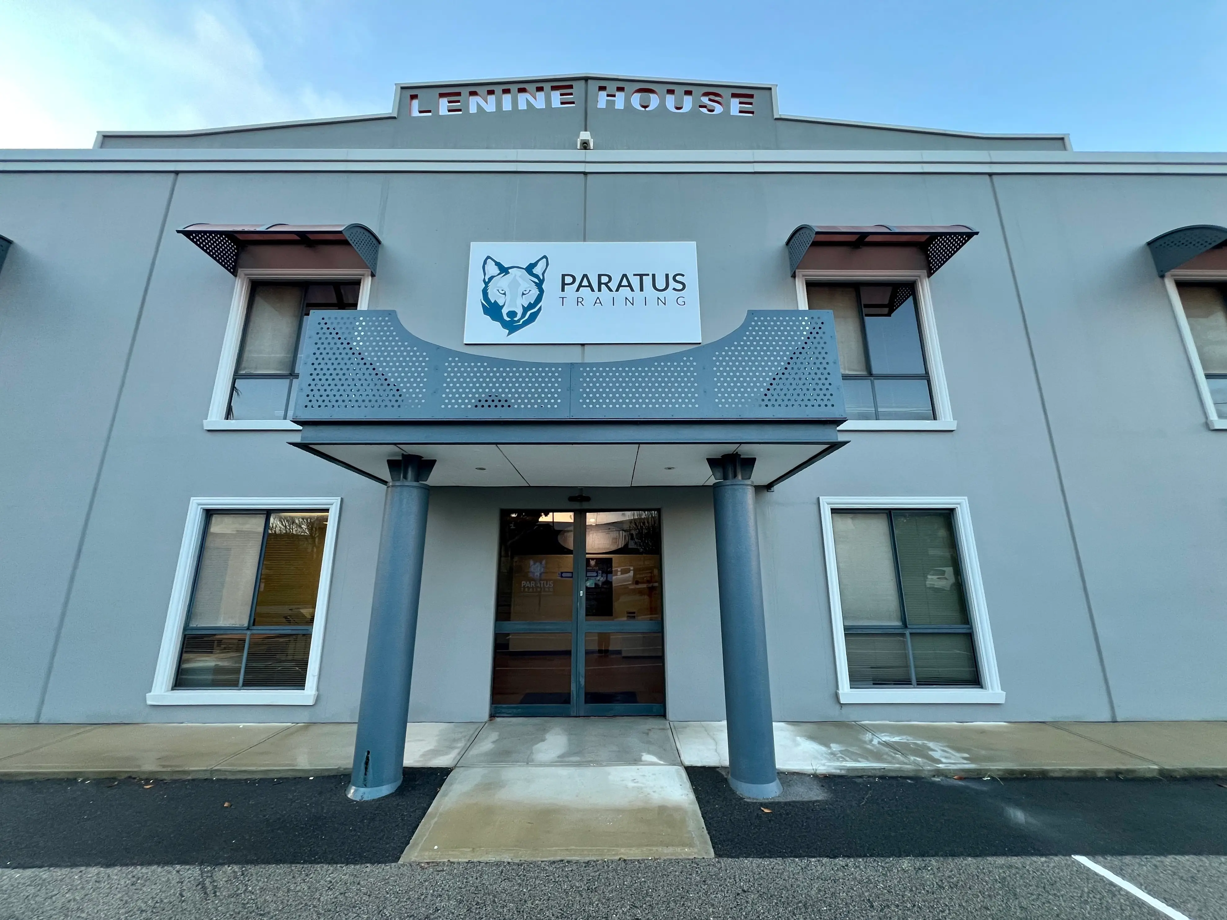 Exterior entrance to the Paratus Training Bayswater training centre displaying the Paratus Training signage and facility frontage.