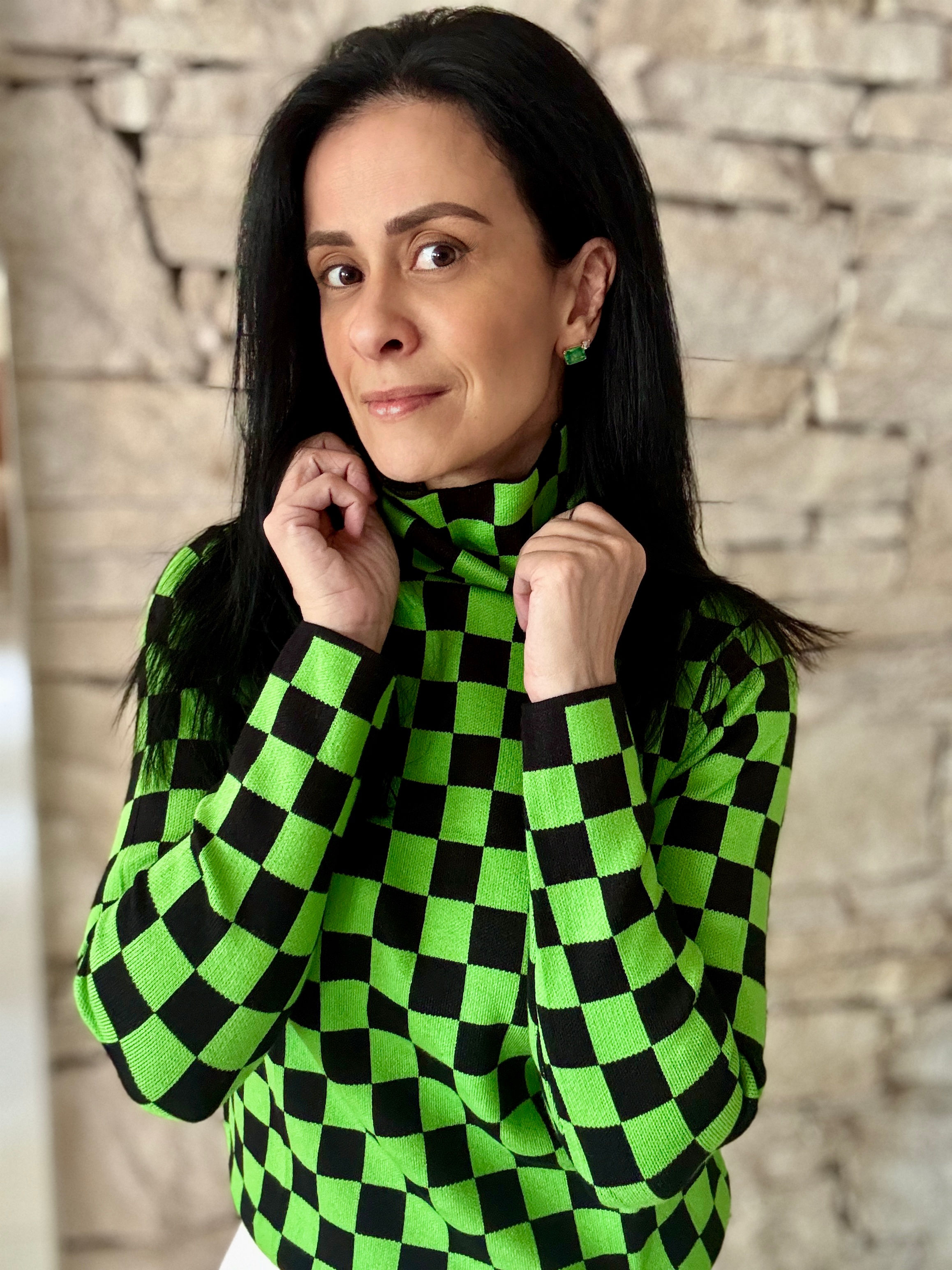 Tricot xadrez gola alta