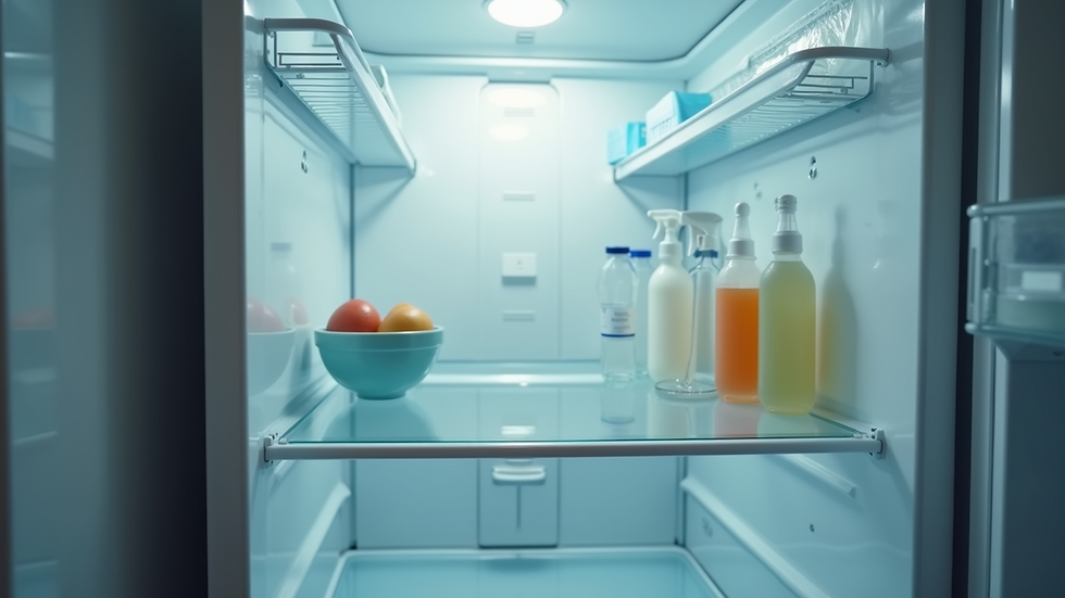 Eye-level view of a clean refrigerator interior