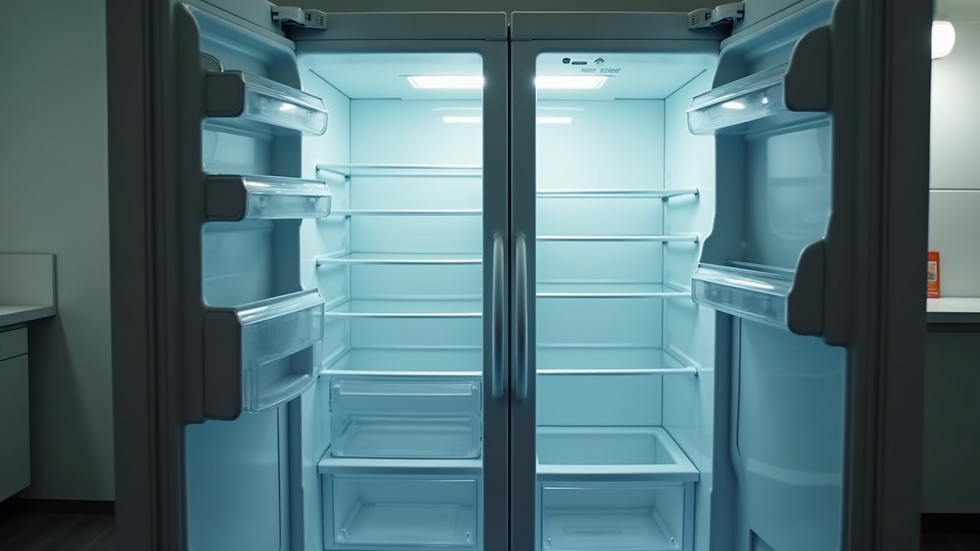 High angle view of a refrigerator with open doors