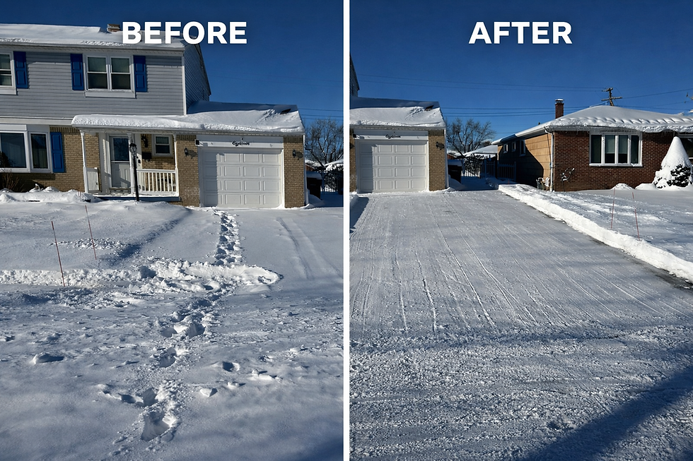 Before and after snow removal service with driveway and walkway cleared in Buffalo NY.