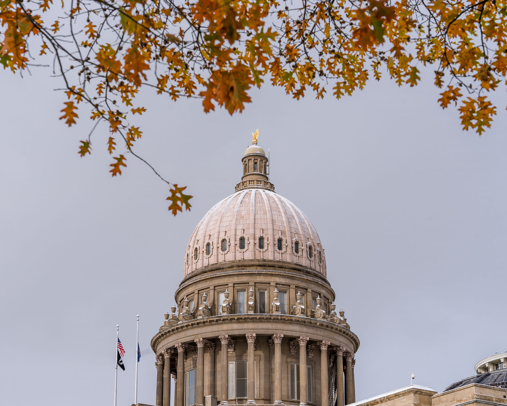 First snow fall over Capitol Building during Autumn