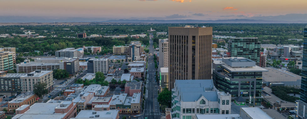 Aerial drone shot of Boise Depot from Downtown