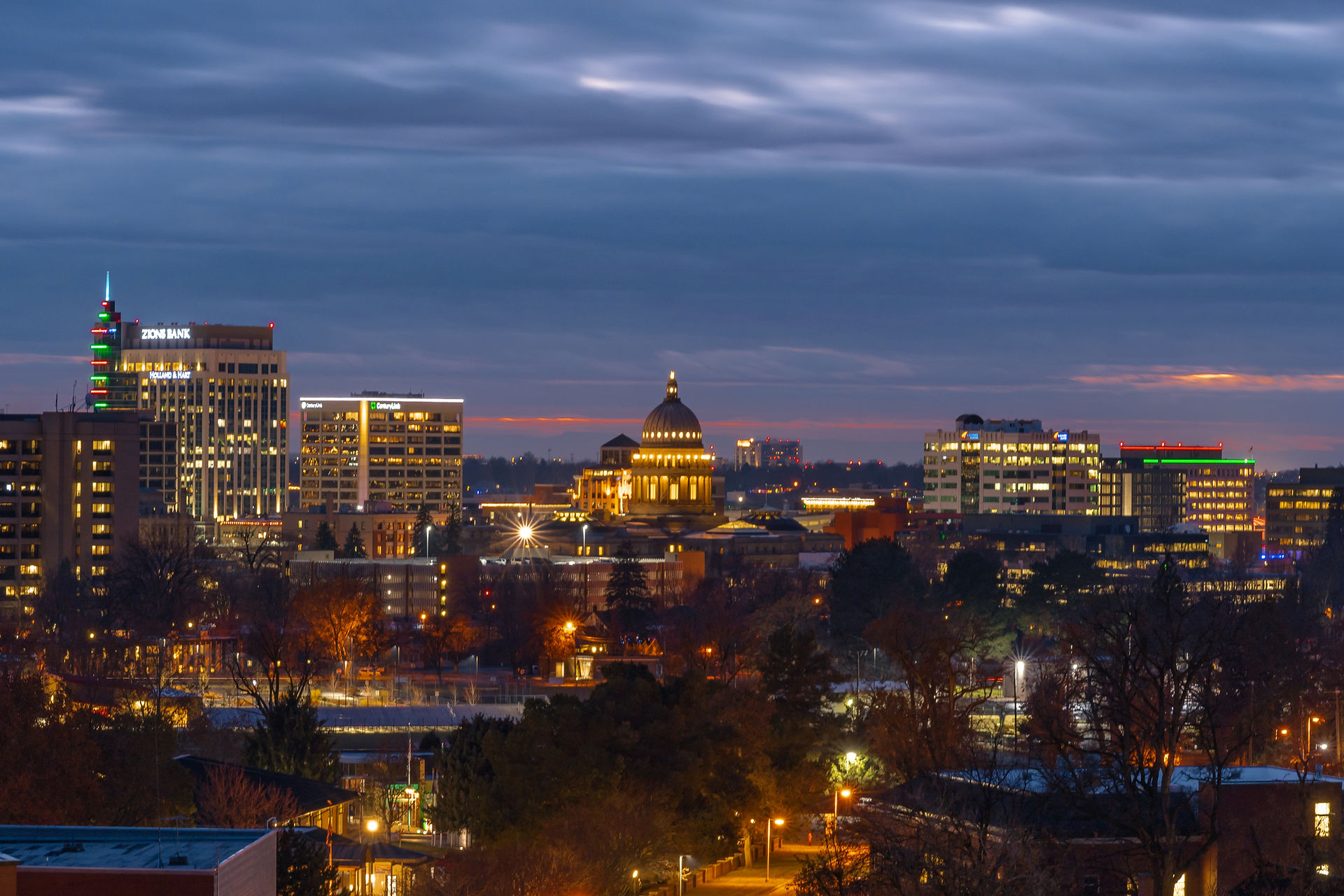 Downtown Boise Blue Hour during winter