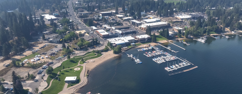 Aerial shot of downtown McCall in summer