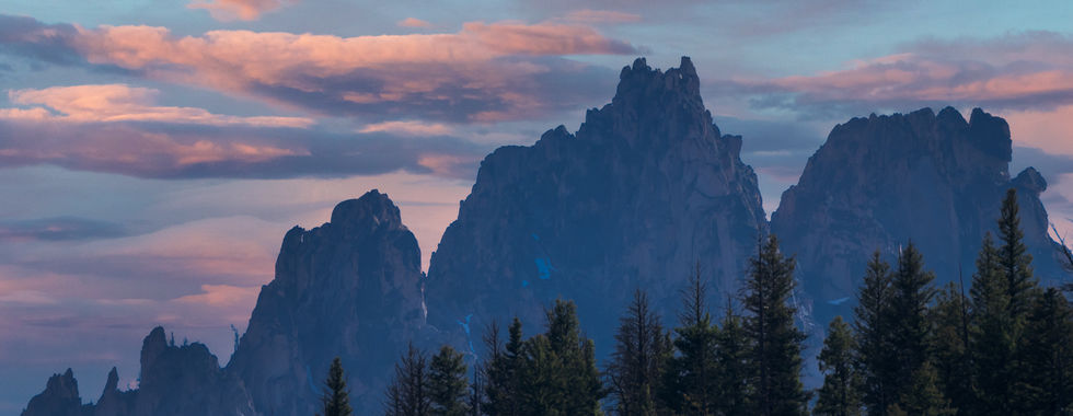 Sunset glow over Sawtooth Mountains, Stanley