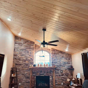 Custom Knotty Pine Ceiling, Paneling, Columns, and Beam