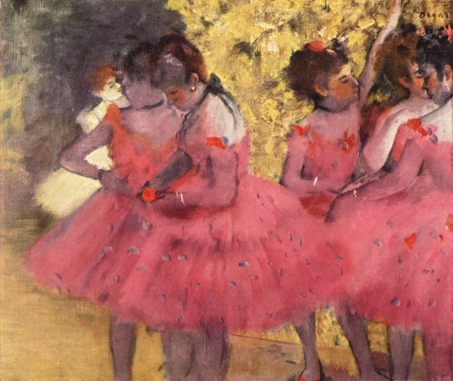 Edgar Degas, The Pink Dancers, Before the Ballet, 1884.  Image via Wikimedia Commons.