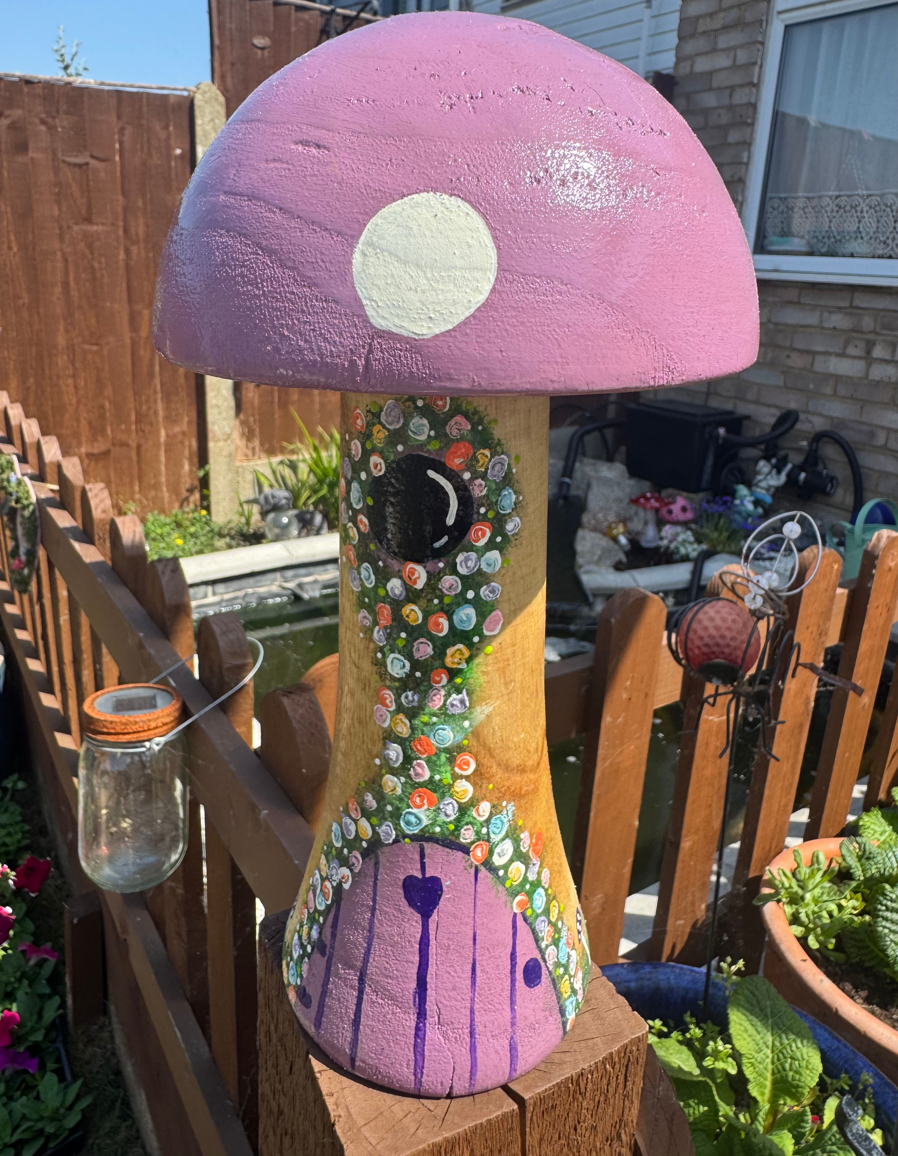 Hand painted wooden toadstool 30cm 