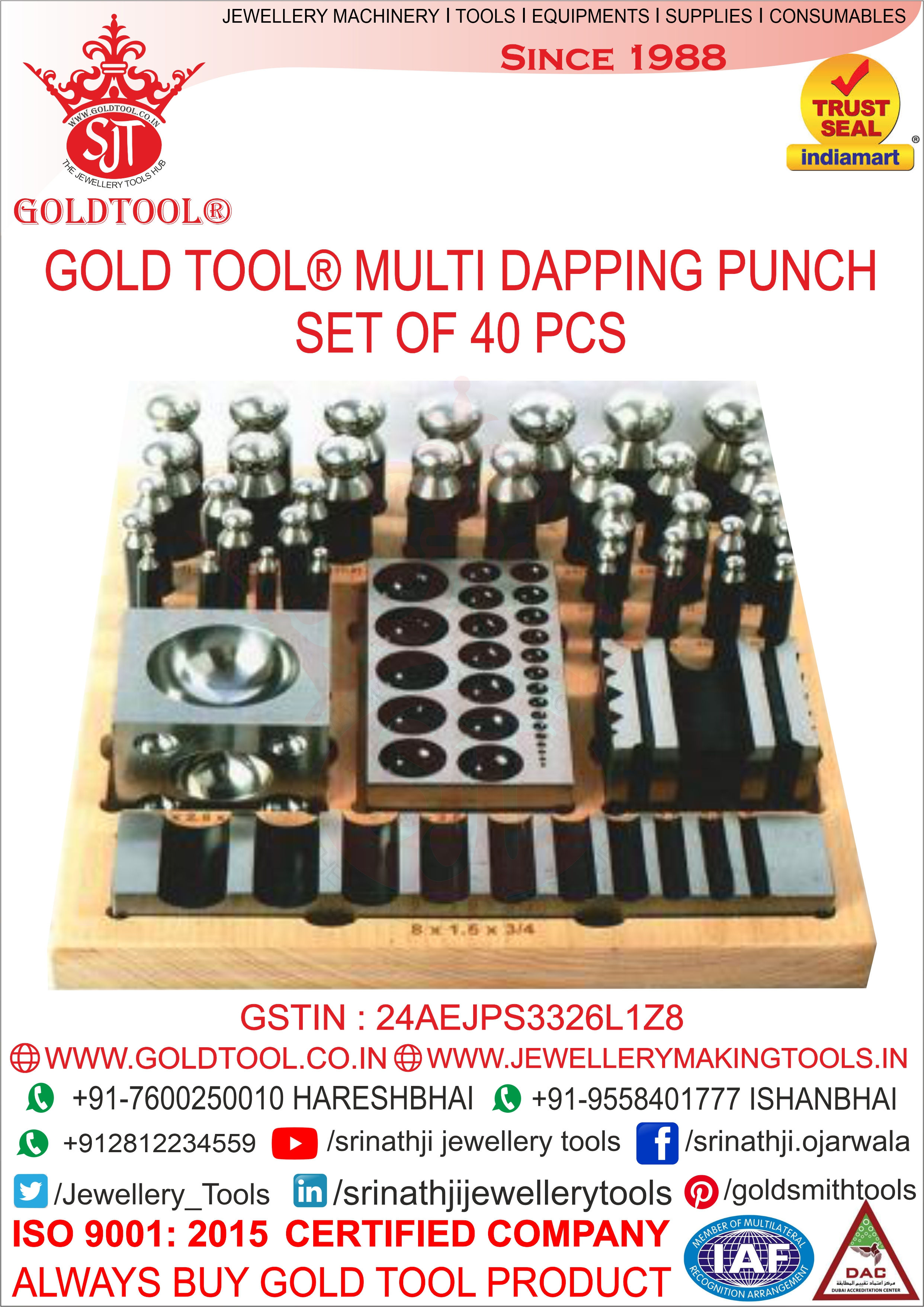 40 Pieces Dapping Punch Set With Domming Block & Wooden Stand