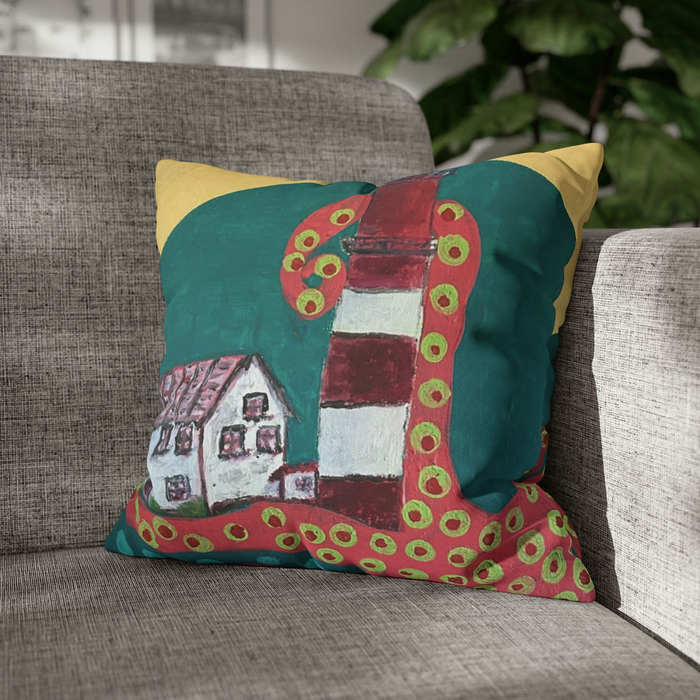 Thumbnail: DasWald FOUND ART Kraken at the Lighthouse Spun Pillow Case 