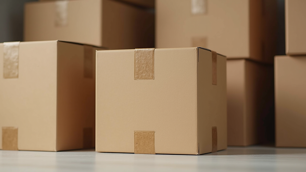 Eye-level view of stacked corrugated cardboard boxes ready for shipping