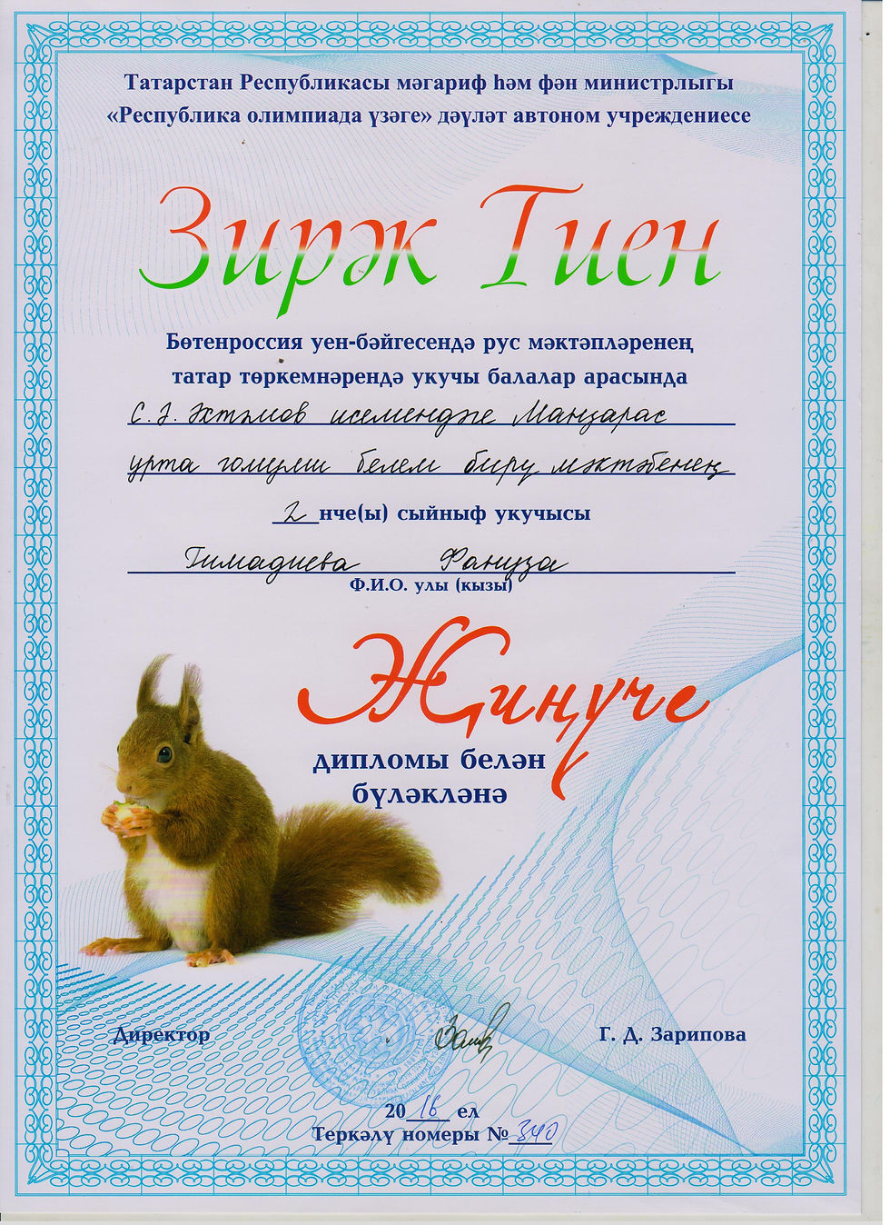 Гимадиева Зирәк тиен 2016г.