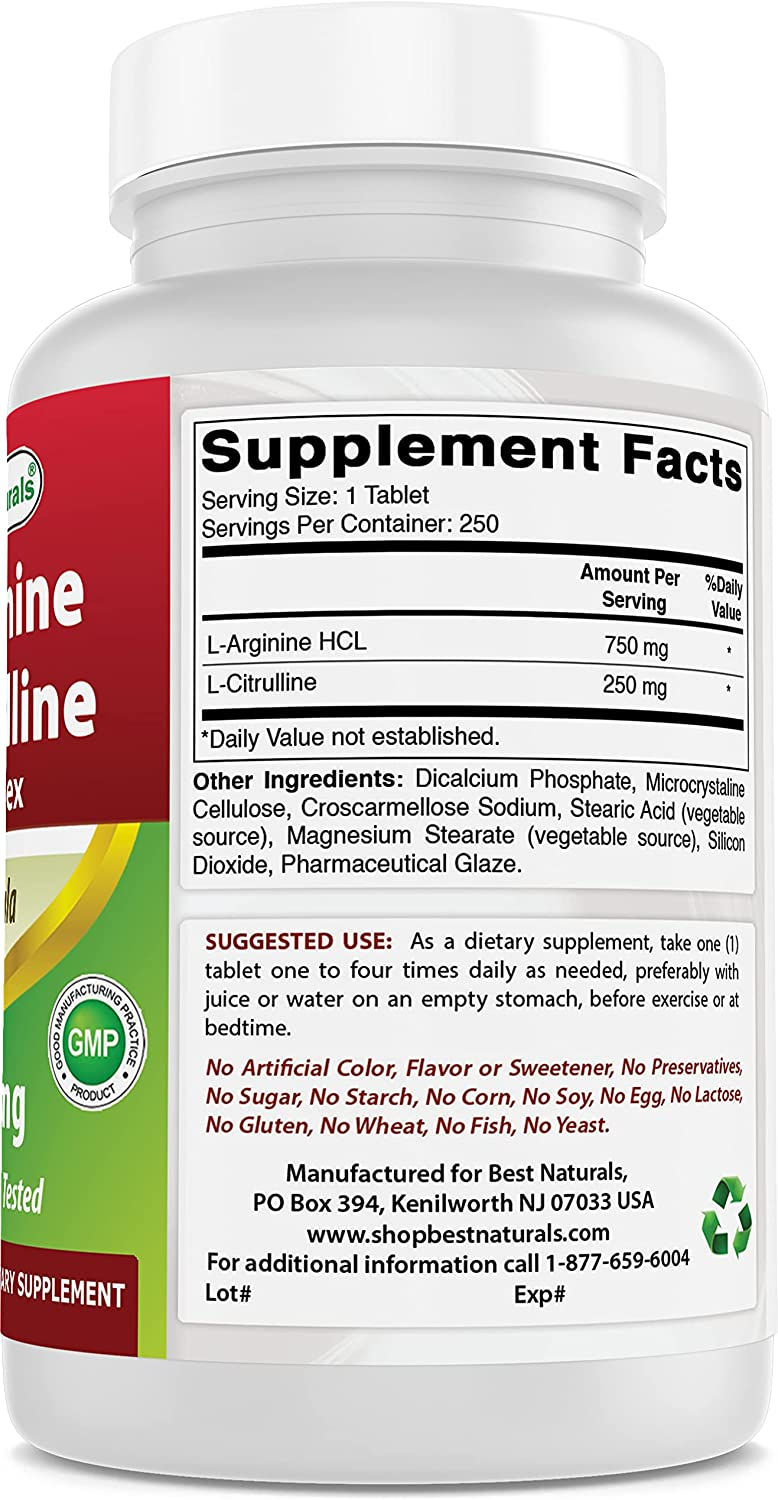 섬네일: 베스트 내추럴스 L-아르기닌 & L-시트룰린 복합 - Best Naturals Arginine Citruline Complex 1000 Mg 