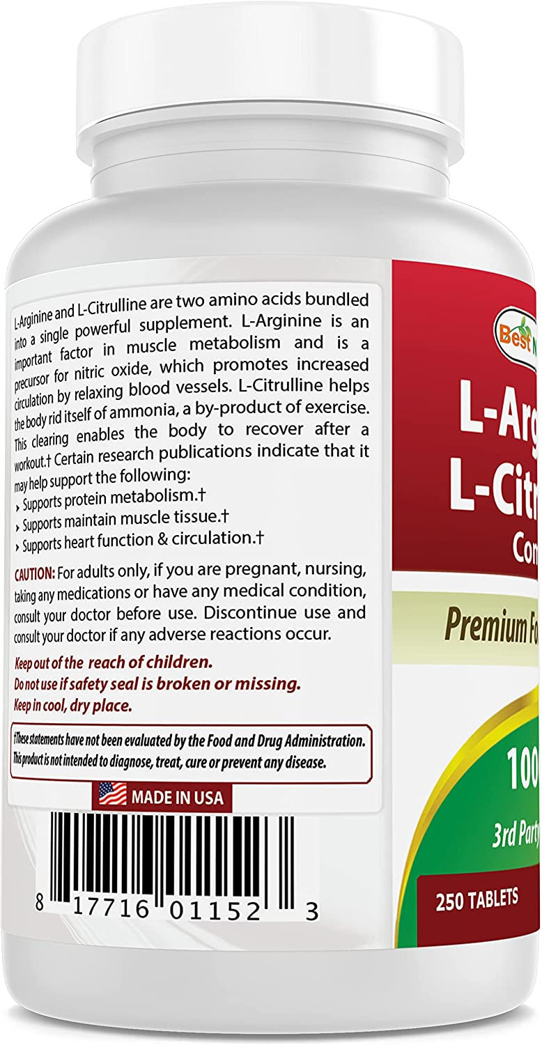 섬네일: 베스트 내추럴스 L-아르기닌 & L-시트룰린 복합 - Best Naturals Arginine Citruline Complex 1000 Mg 