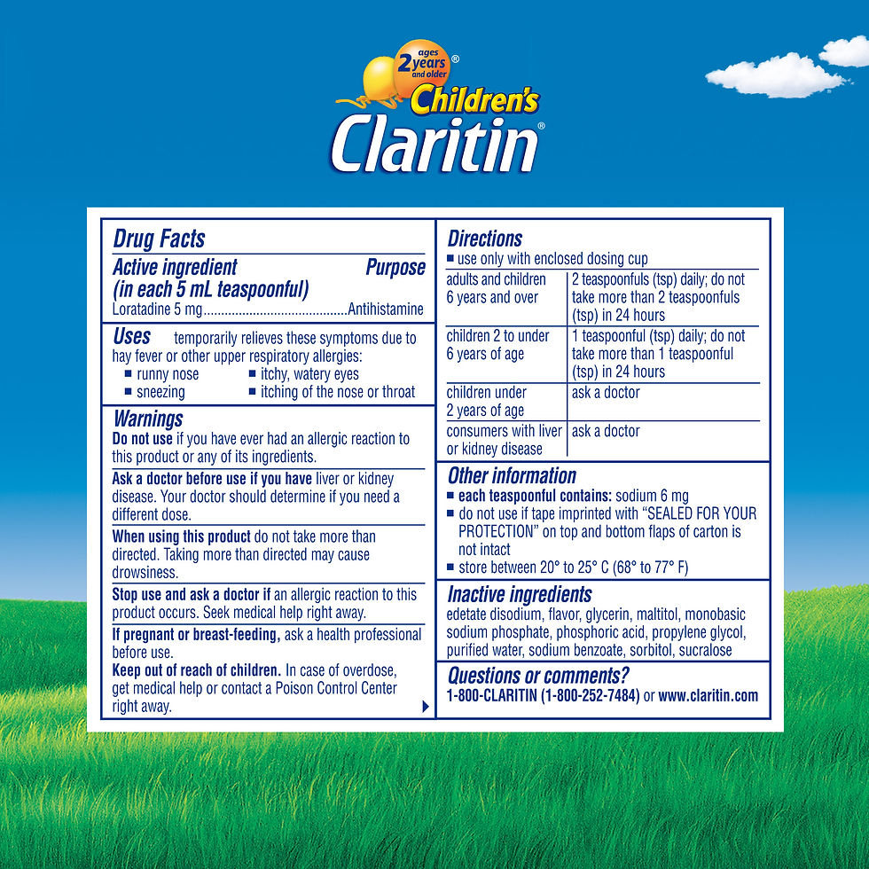 섬네일: 유아용 알레르기 약 2세 이상, Children's Claritin 5 mg./5 mL. 24 Hour