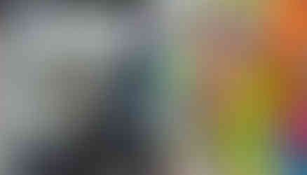 Anxiety/Depression by artist Molly F. McCracken, large scale mixed media collage on paper with colorful, chaotic, neon paints and papers on the right side and darker grays and blues on the left side.