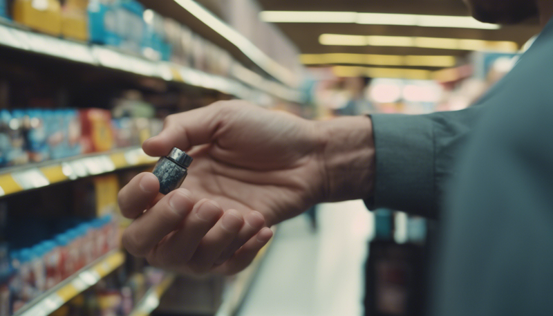 Hand holding an object in a store
